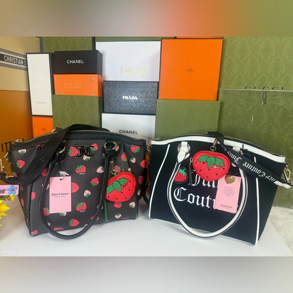 ๐JUICY COUTURE Black and Red Satchel with Strawberry Charm - Picture 15 of 16